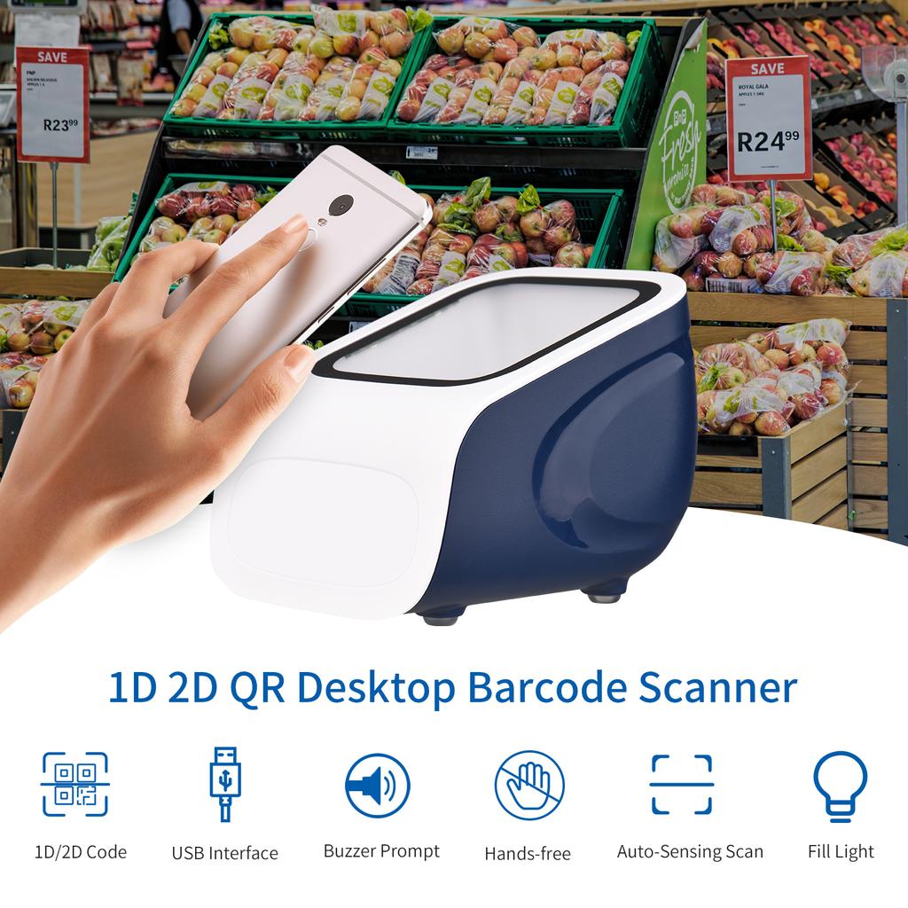 1D 2D QR Desktop Barcode Scanner Platform Hands-free USB Wired Bar Code Reader Scanner Plug&Play