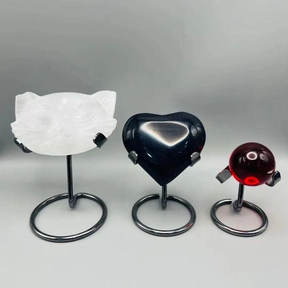 Simple Style Crystal Heart Display Base Silver/Golden/Black Sphere Stone Support Desktop