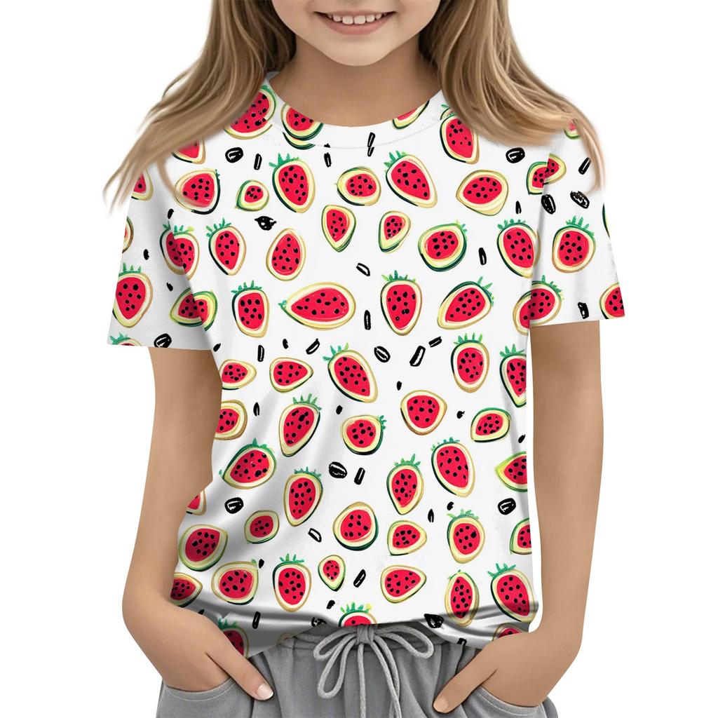 Children's Fashion Casual Short Sleeve Plant Printed Round Neck T-Shirt Top