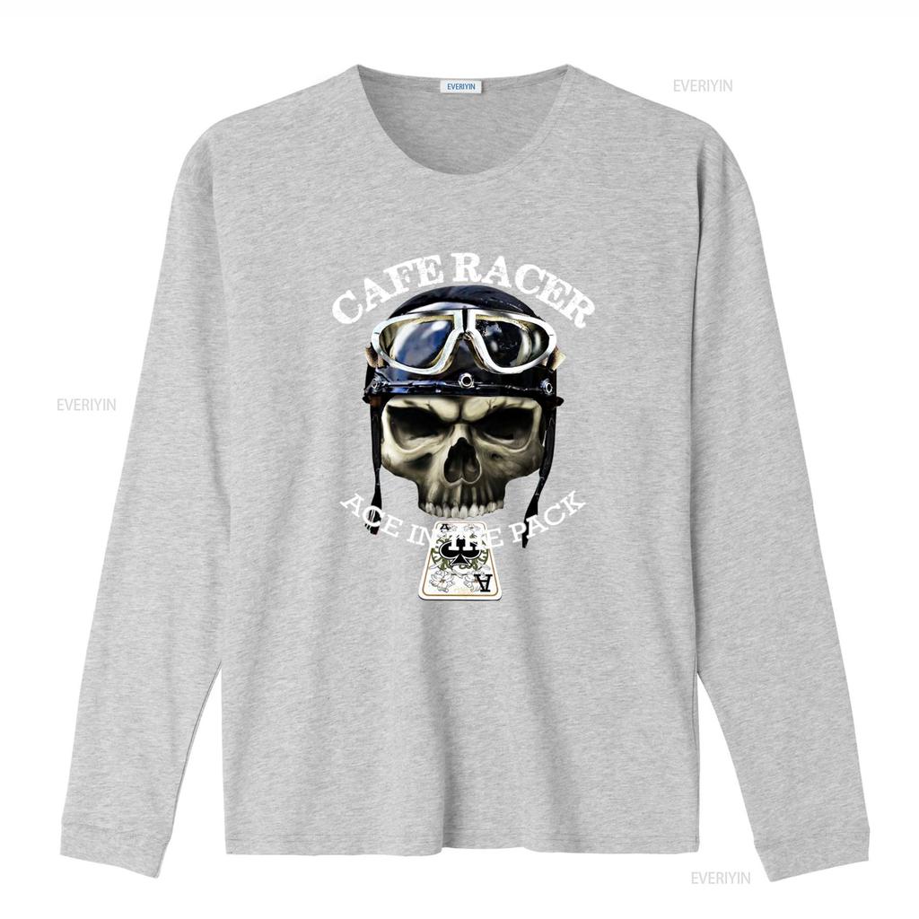 Cafe Racer Ace in the Pack Vintage Retro Biker Skull T Shirt for Men vintage Washed fashion Versatile homme Stylish Stretched