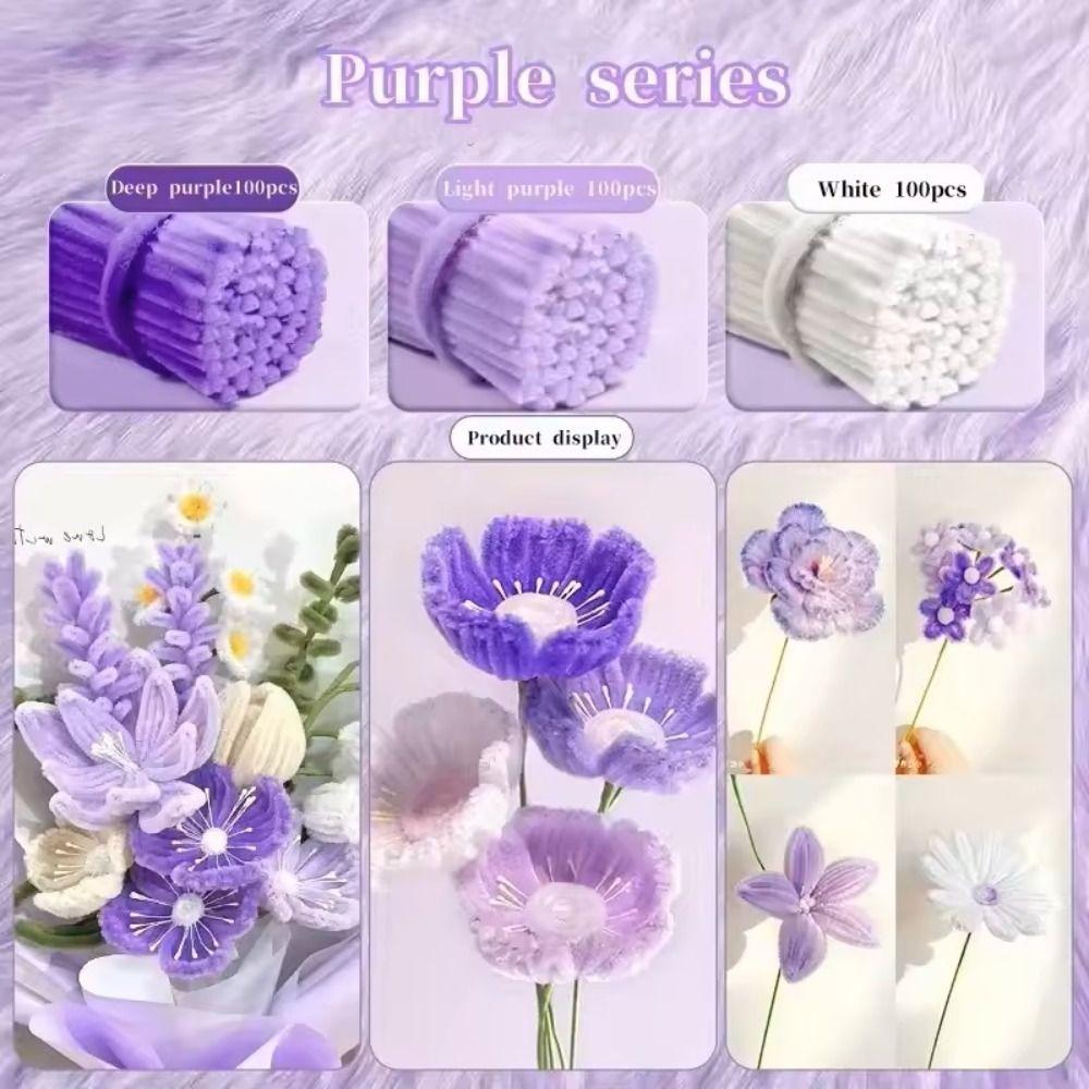 100/300/400Pcs Flexible Wire Pipe Cleaners Bendable Plush Sticks for Artificial Flower Making