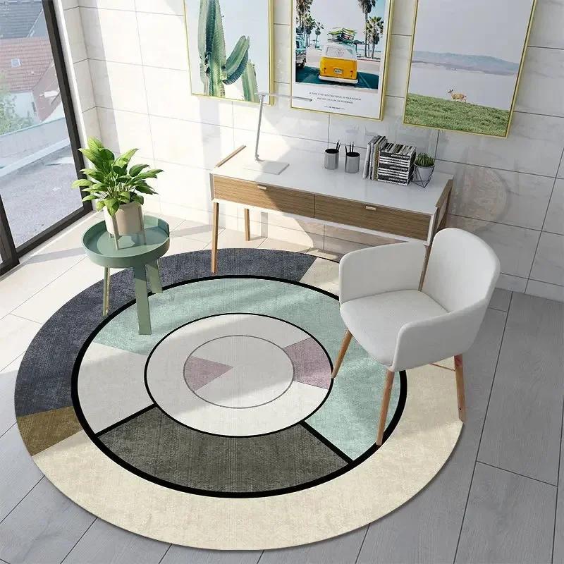 Modern Abstract Geometric Pattern Print Round Carpet Ins Style Rug for Living Room Sofa Coffee Table Decor Non-slip Floor Mat