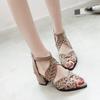 2024 Fashionable Rhinestone Fish Mouth Sandals Women's Summer New Hollow-out Large Size Chunky Heel Midheel Back Zipper Sandals