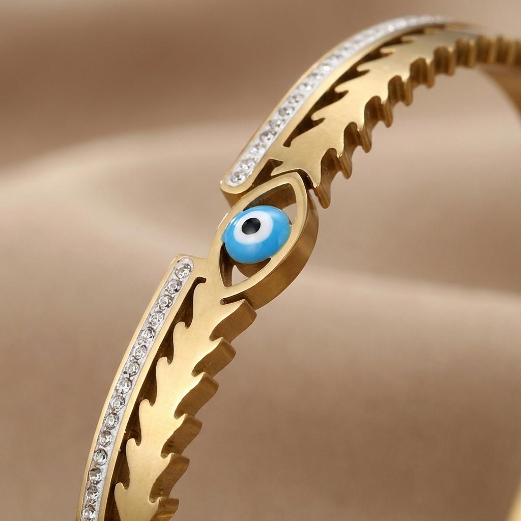 Rinhoo Stainless Steel Bracelet for Women Luxury Zircon Evil Eye Open Bangles Waterproof Jewelry Lucky Amulet Gift