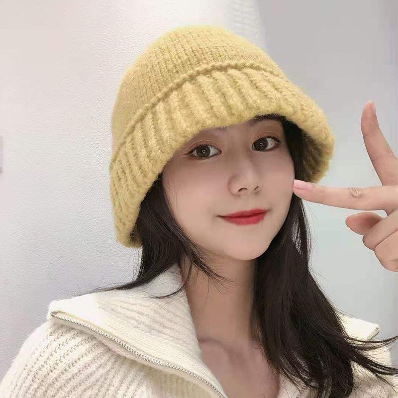Big Head Circumference Knitted Hat for Women, Small Face In Autumn and Winter, Warm Bucket Hat, Enlarged and Deepened Ear Protector Basin Hat