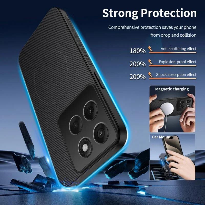 Магнитный силиконовый чехол для Motorola Moto Edge 60S 60 Fusion Pro Беспроводная зарядка Углеродное волокно PU кожа Мягкая накладка Чехлы для телефонов