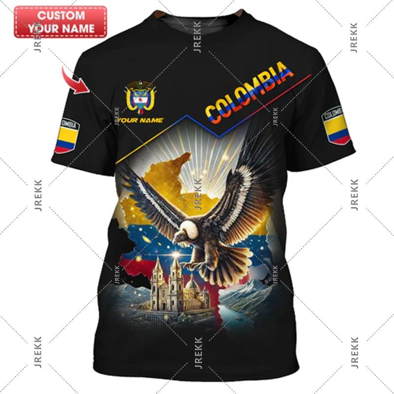 Columbia Custom Name 3D Print T-shirt For Men Colombia Flag Pattern Short Sleeve T Shirts Summer Personality Loose Customed Tee