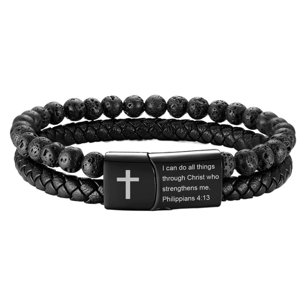 Leather Lava Rock Bead Bracelet Black Inspirational Quotes Bracelets  Husband
