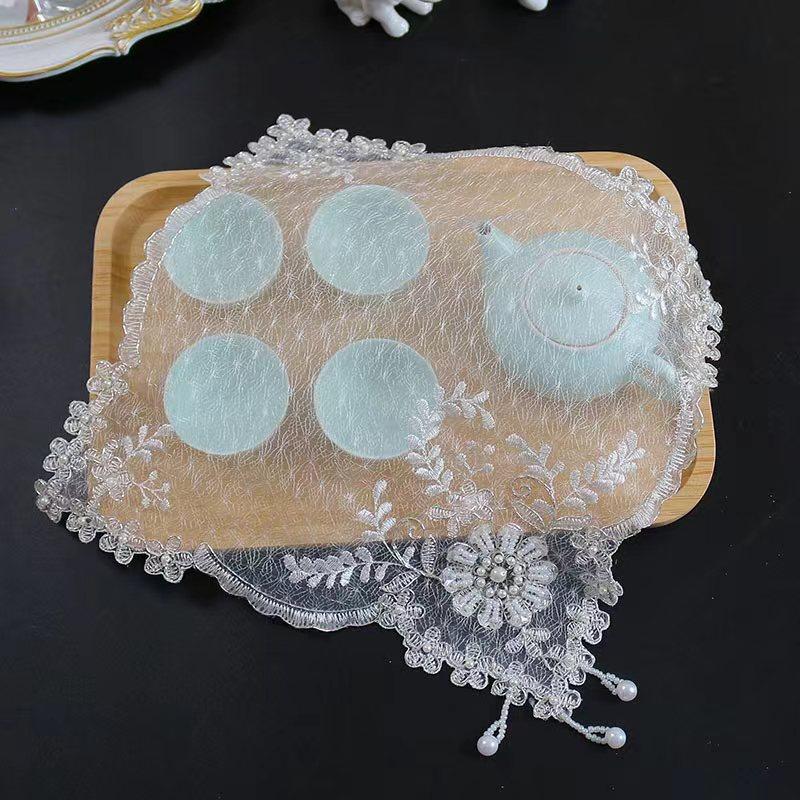Dining Table decoration and accessories white mesh beads flower embroidery table place mat cloth Wedding Christmas placemat kitchen for Home
