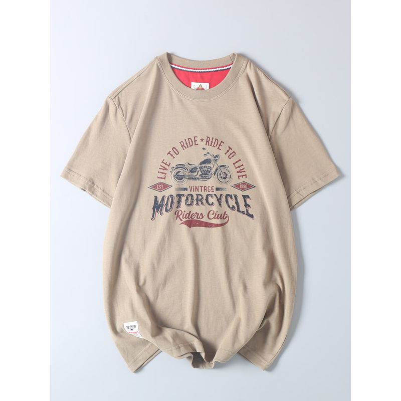 Vintage Motorcycle Element Print Short-Sleeve T-Shirt, Export Quality, Summer Men's All-Cotton Round-Neck Casual Half-Sleeve