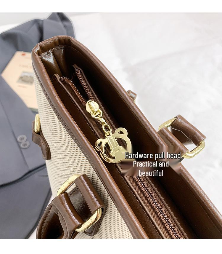 Katie Bear Retro Embroidery Color Block Large Capacity Shoulder Tote Bag 2025