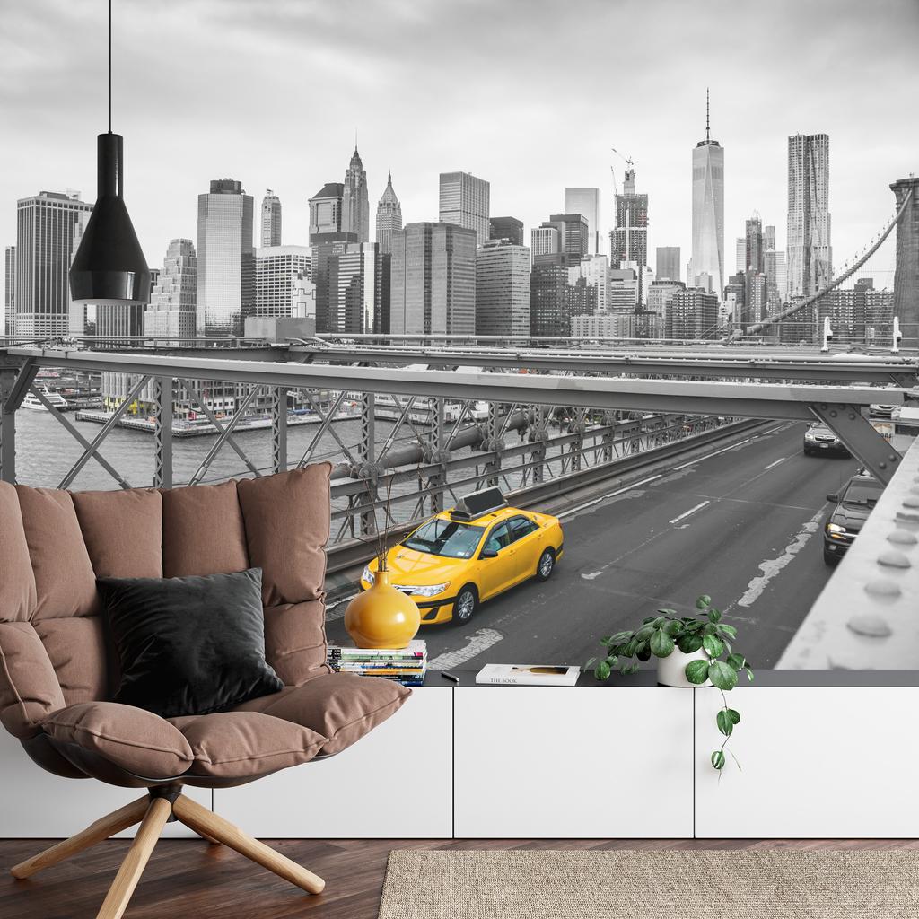 Photomural Taxi Crossing Brooklyn Bridge Smooth Vinyl 520x318