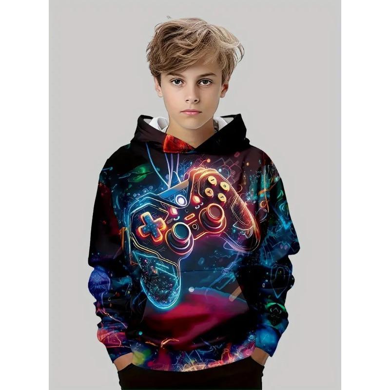 Autumn 3D Game Consoles & Astronaut Printed Hoodies Fashionable Casual Sports Long Sleeved Children's Boy Hooded Sweatshirts