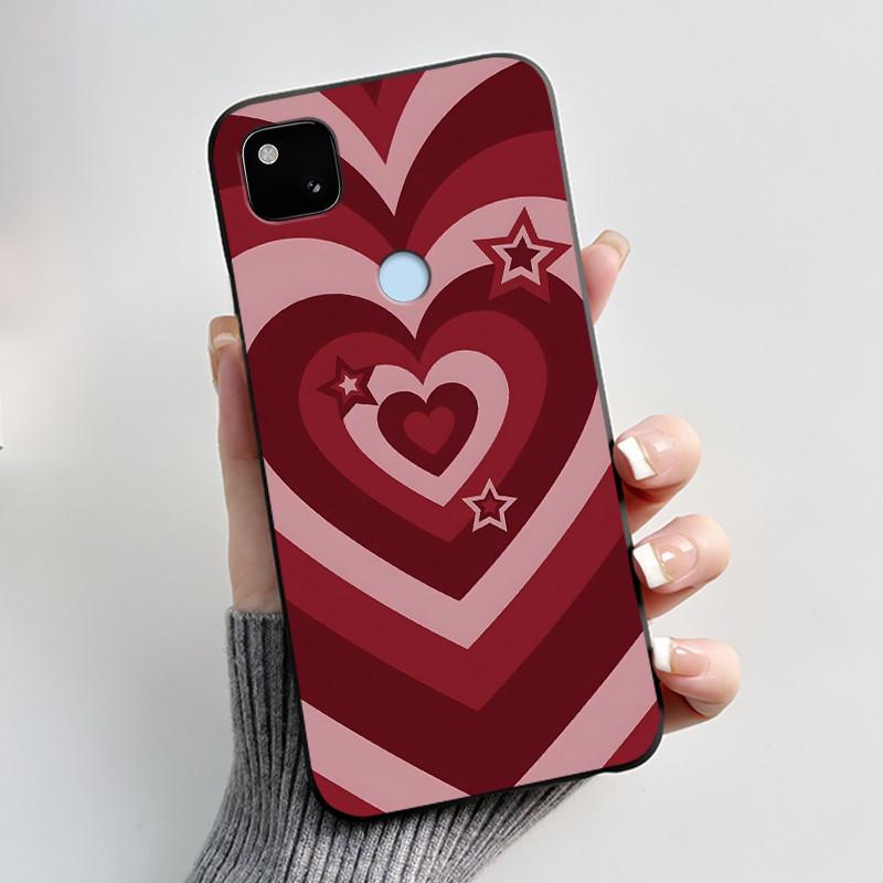 Для Google Pixel 4a 4G Чехол Роскошный Милый Кролик с Сердечками Забавный Мягкий Черный Матовый ТПУ Силиконовый Задний Защитный Чехол Тонкий