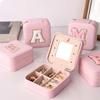 Коробка для хранения колец на молнии с розовыми буквами, портативный держатель для ювелирных изделий, дорожный держатель для ювелирных изделий