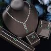 Exquisite and Elegant Water Drop Collarbone Chain Inlaid with Emeralds, Bridal Wedding Banquet Zircon Necklace Earrings