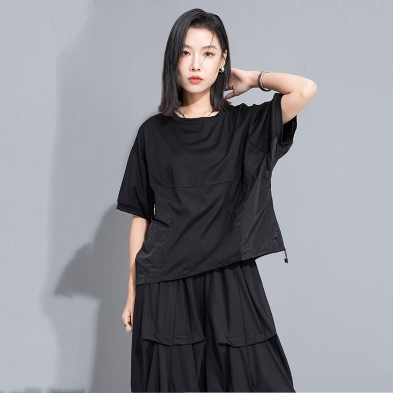 Короткий рукав, свободная футболка в стиле ретро с лоскутным принтом, повседневная, свободная, женская летняя футболка