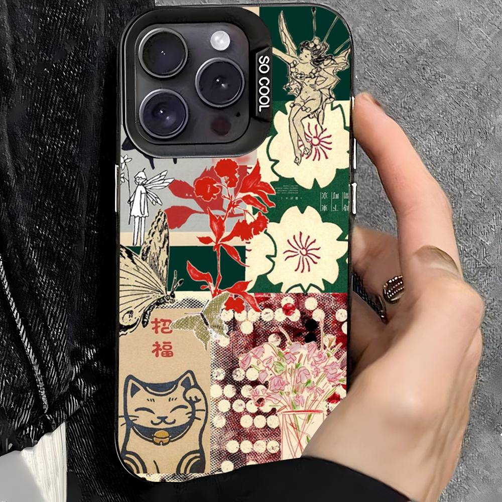 Китайский Шик Мозаика Граффити Зеленый Ротанг Чехол для Телефона Для iPhone 17 16 15 14 13 12 11 XS XR X Pro Max Plus Цветной Серебристый Чехол