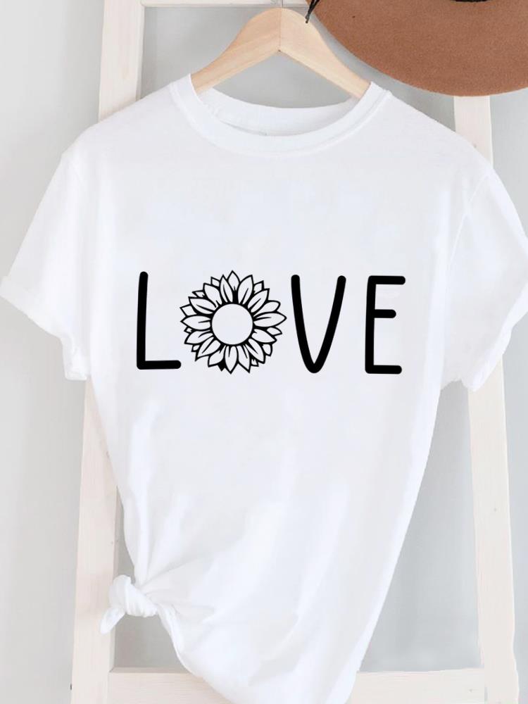 (Asian Size) Love Trend Cute Women's Top T Female Print Short Sleeve T-shirts Fashion O-neck Casual Clothing Graphic Tee