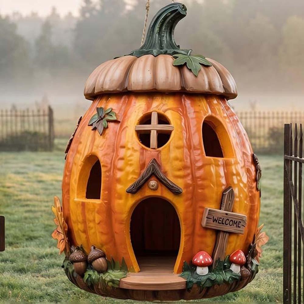 Vibrant Orange Pumpkin Bird House Waterproof Garden Bird Shelter Resin Birdhouse Nest Garden Patio
