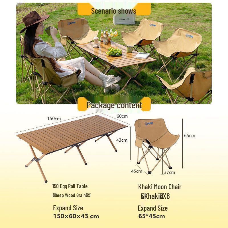 Портативный складной туристический стол и набор стульев-луна с сворачивающимся столом