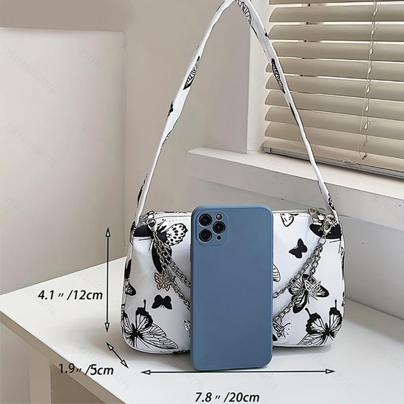Yogodlns Модная сумка через плечо на молнии, мини-модная сумка под мышками с узором бабочки, маленькая стильная сумка с цепочкой и декором