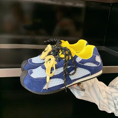 Женские роскошные кроссовки на плоской подошве, кожаная обувь в стиле пэчворк, сетка, для бега и ходьбы, парная обувь, дизайнерские ретро, осень 2025