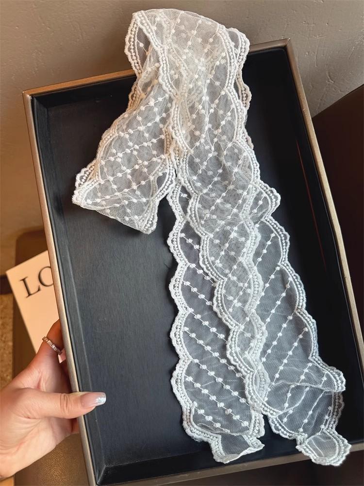 2025 Модные белые кружевные вышитые платки для женщин, корейский шарф для волос, длинная лента, бант, повязки для волос, весна-лето, головные уборы