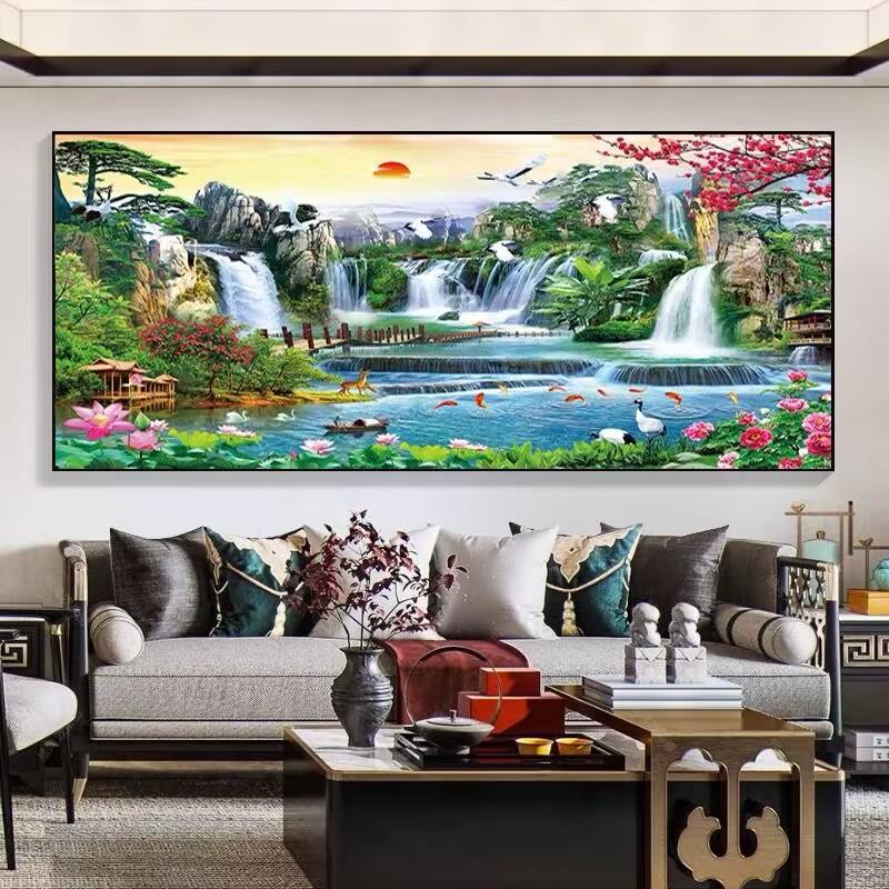 5d Diamond Painting Mosaic Art New Living Room Water Generating Money Landscape Diamond Embroidered Full Diamond Hand Spot Stick Diamond Cross Stitch