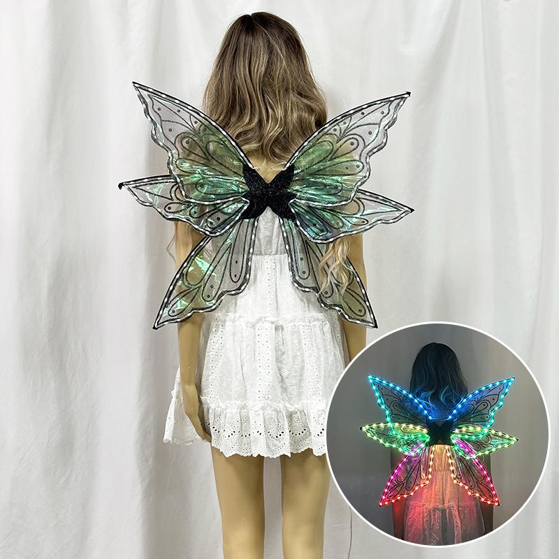 Colorful LED Fairy Wings Luminous Butterfly Wings Cosplay Angel Wings for Girls Dance Performance Costume Supplies
