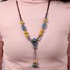 Ethnic Style Handmade Ceramic Beads Long Necklace Colorful Beaded Sweater Necklace Woven Jewel Necklace