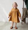 Girls' Cotton Linen Solid Color Autumn Long-Sleeve Dress