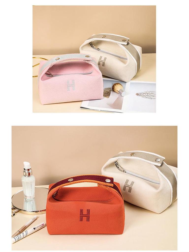 High-Capacity Waterproof Canvas Cosmetic Bag - Portable, Solid Color Travel Pouch