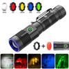 Tactical Flashlight Green Red Powerful LED Flashlight Five Colors Bright Spotlight Long Range Zoomable Emergency Torch Outdoor