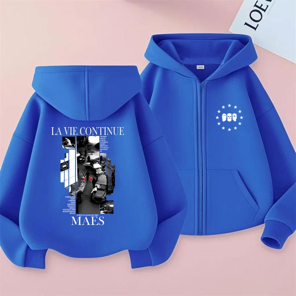 Rapper Maes La Vie Continue Album Graphic Zipper Hoodie Men Women Hip Hop Fashion Pop Music Hoodies Male Vintage Zip Up Jacket
