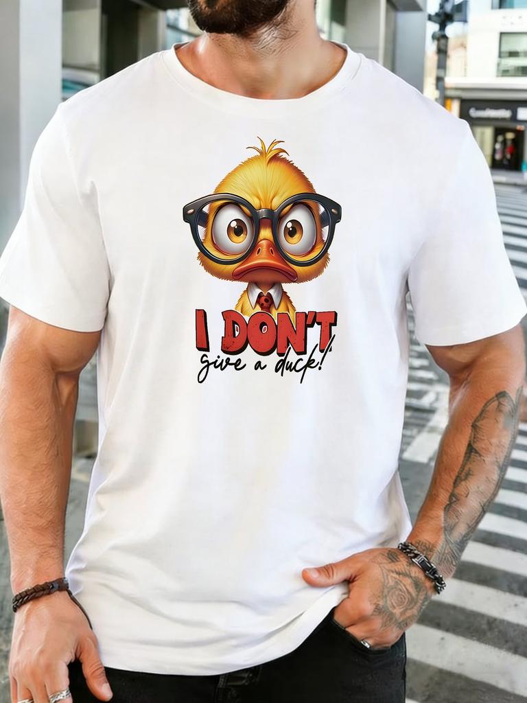 Nerdy Glasses Duck Slogan Print Unisexs Cotton Crew Neck Short Sleeve Tee Loose Casual Summer Comfort Daily Street Male Wear Top