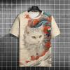 Men T-Shirts Casual Short Sleeve Tops Japanese Style Ukiyoe Graphic Clothing Oversized Summer Apparel Male T-Shirts Cat Pattern