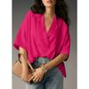 A New Summer Women's Short-sleeved Lapel Casual Loose Top Solid-color Shirt