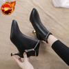 Pointed Toe Heeled Ankle Boots for Women Autumn Winter Leather Fleece-Lined Booties Designer Luxury Trend 2025 Woman Short Shoes