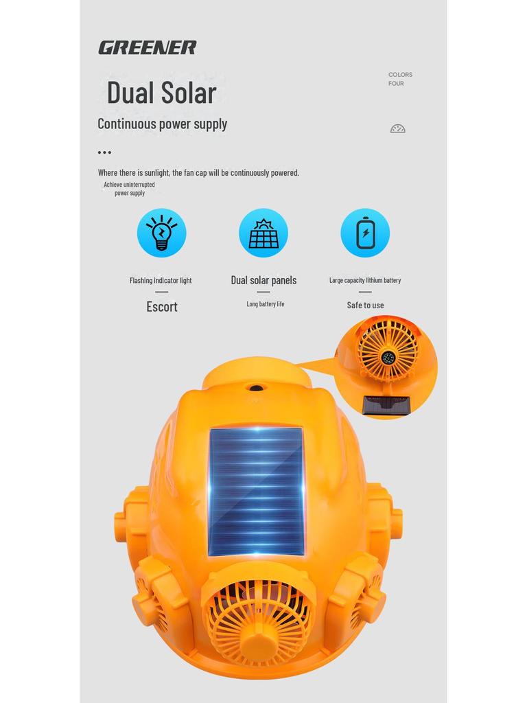 Green Forest Solar-Powered Safety Helmet: Dual Fans, Bluetooth, Light, Sunshade for Construction