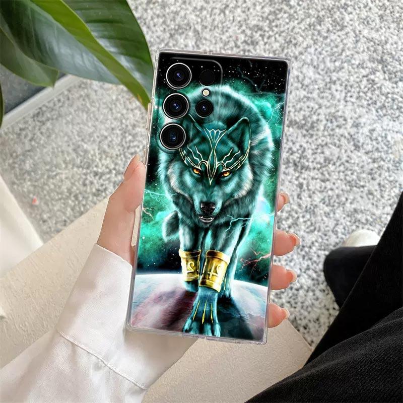 Чехол для телефона S25Ultra с изображением Тигра Волка Льва Животного для Samsung Galaxy S25 S24 S23 S21 Ultra S20 FE S22 Plus A56 A55 Чехол Прозрачная Крышка