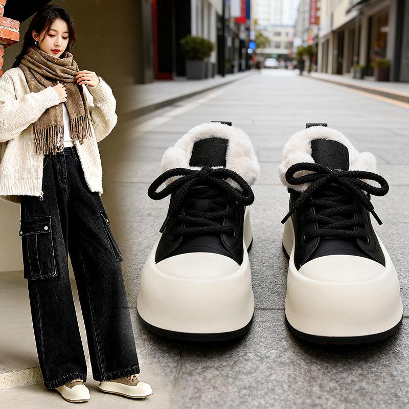Женские модные зимние теплые меховые ботинки на толстой подошве, легкие, с мягкой подошвой, на подкладке, нескользящие, повседневные спортивные хлопковые ботинки