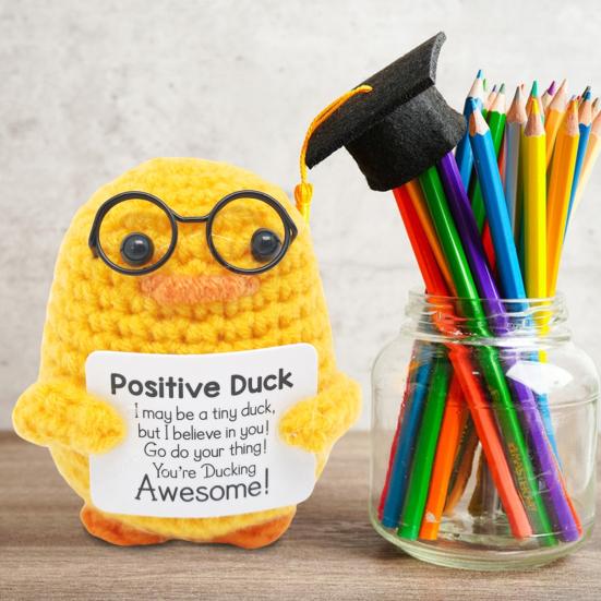 Crochet Doll Handmade Plush Positive Duck Inspirational Card Knitted Doll Backpack Accessory Graduation Gift