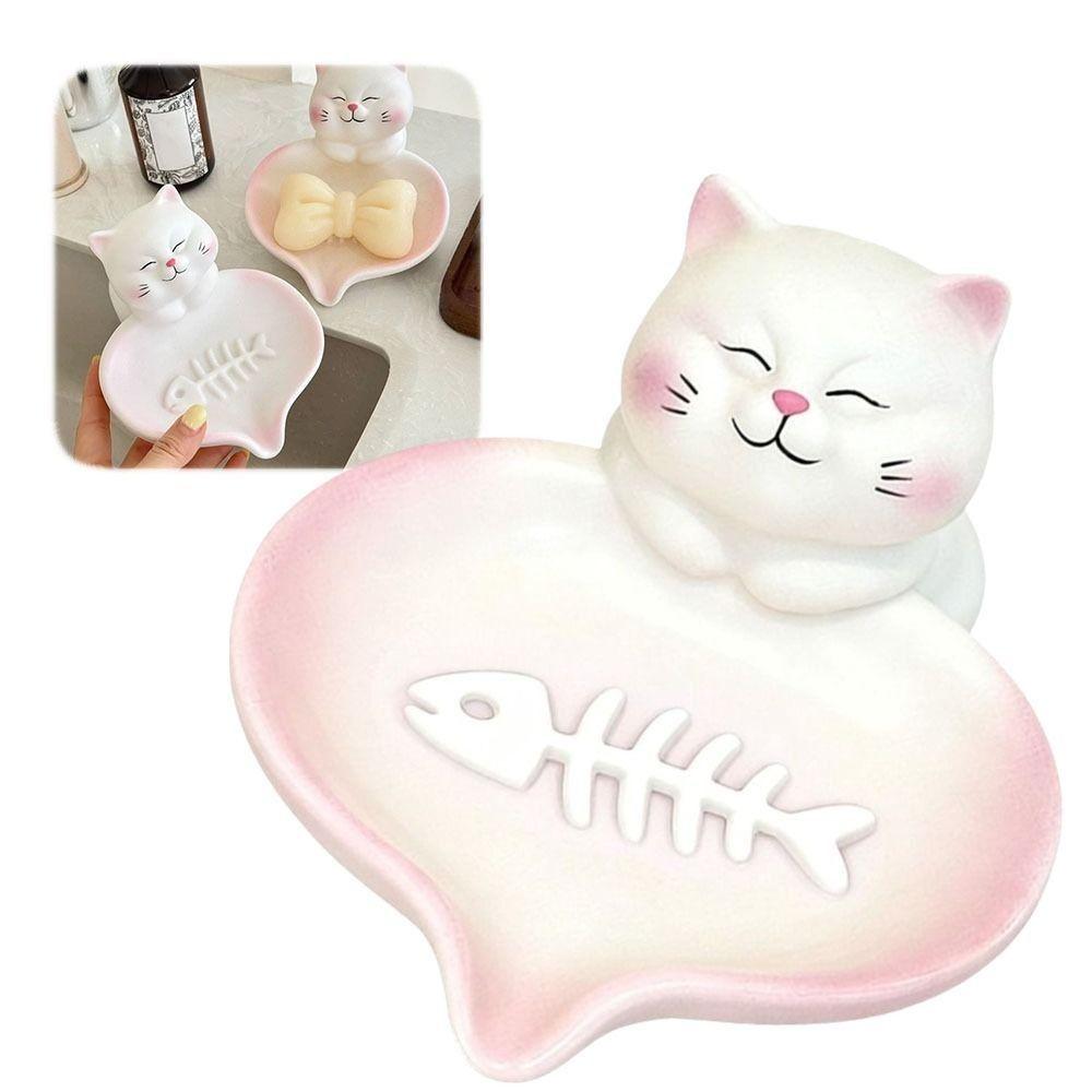 Non-Slip Base Cat Soap Dish With Drainage Soap Container Premium Soap Case  Bathroom Countertop