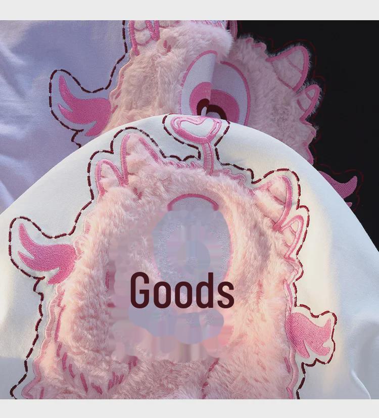 Женская розовая футболка из хлопка с вышитым ретро-монстром, с короткими рукавами, в стиле High Street Fashion, свободного кроя