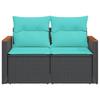 2 Seater Garden Sofa with Cushions Black Poly Rattan