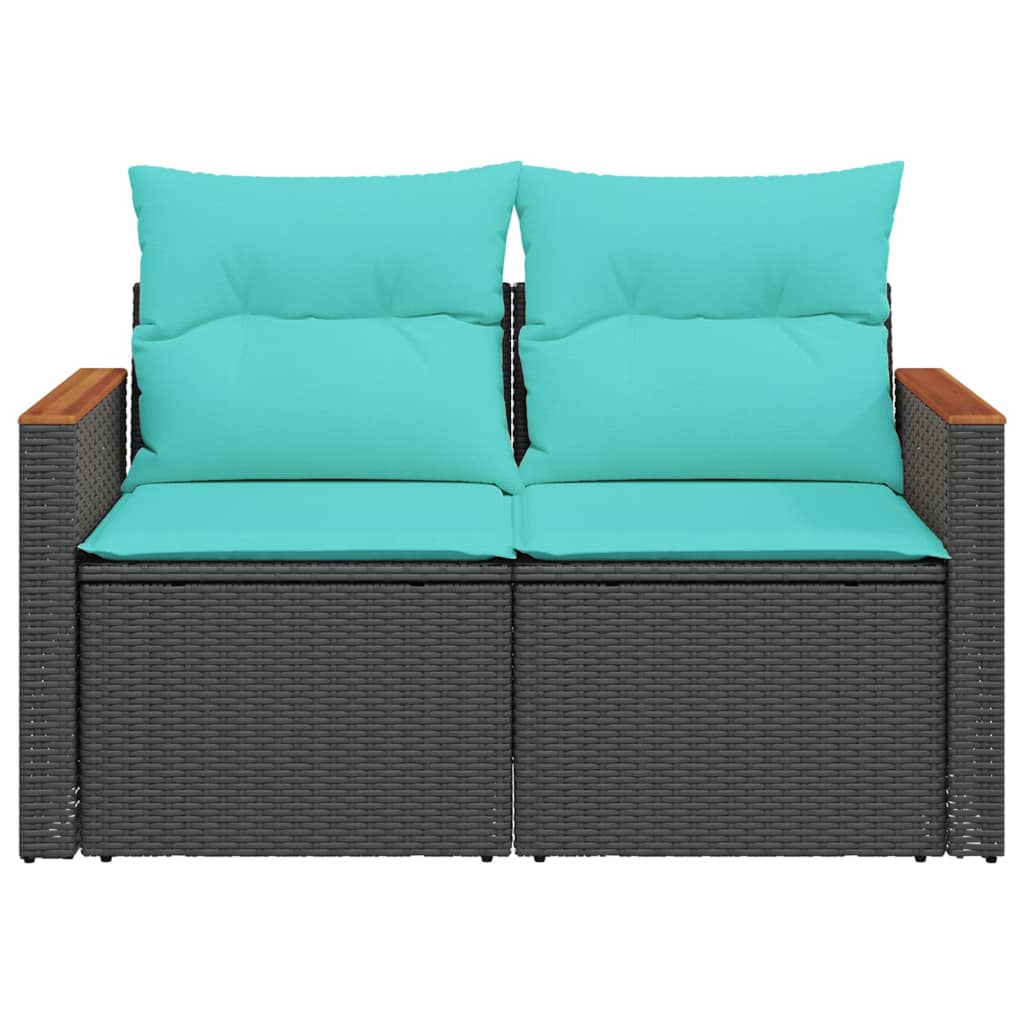 2 Seater Garden Sofa with Cushions Black Poly Rattan