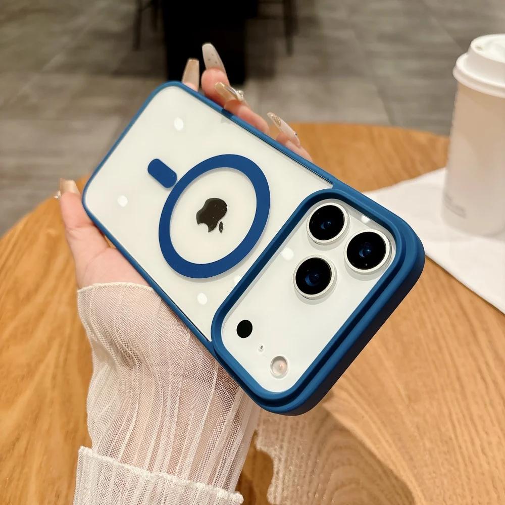 Простой магнитный чехол для iPhone 17 Air 17Pro Max 16e 15 Plus 14 13 12 mini 11 Pro Max Magsafe Прозрачная задняя крышка для беспроводной зарядки