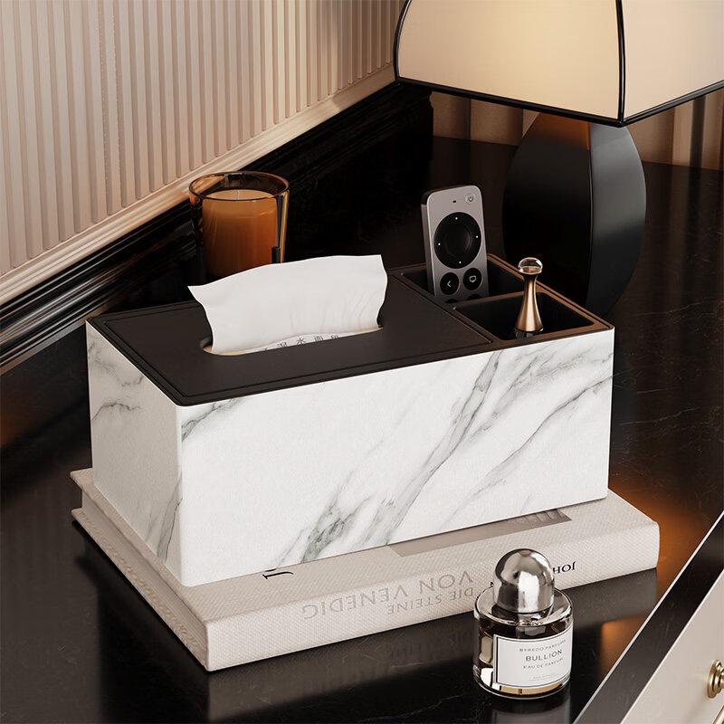 Marble Pattern Double Compartment Leather Tissue Box
