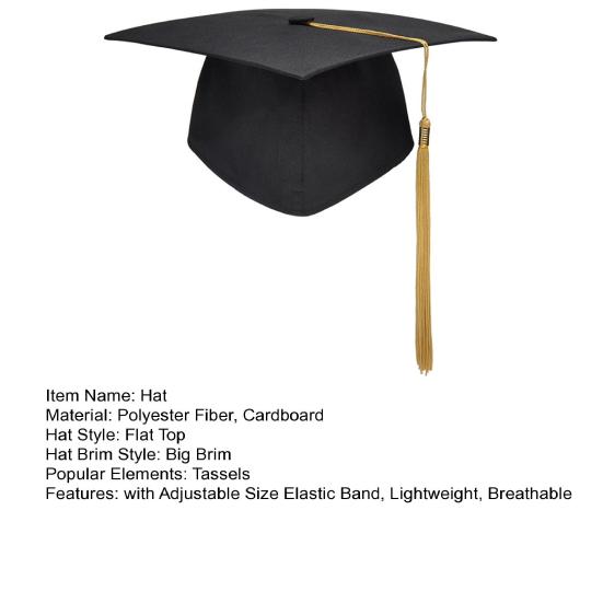 Graduation Cap with Tassel Bachelors Hat with Adjustable Size Elastic Band Graduation